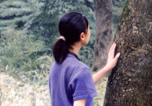 油絵 森の中の少女