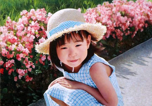 油絵 麦わら帽子の少女