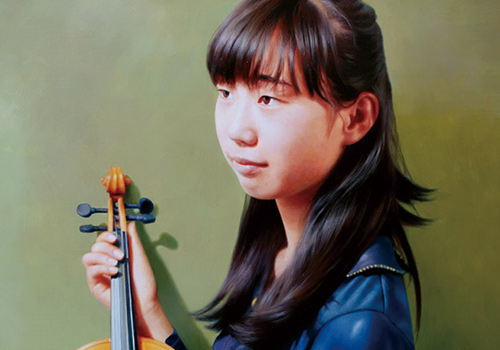 油絵 バイオリンを持つ少女