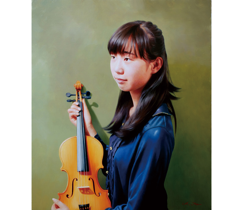 伊藤正宏 油絵 F10「バイオリンを持つ少女」